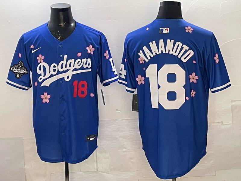 Men Los Angeles Dodgers #18 Yamamoto Blue Sakura Edition 2026 Nike MLB Jersey 0014